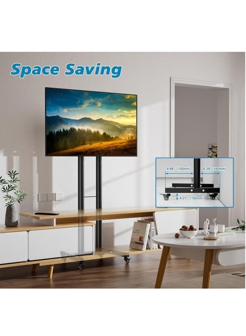 فلاشهوك حامل تلفزيون أرضي متنقل بارتفاع قابل للتعديل مع عجلات لشاشات تلفزيون LCD LED مقاس 32-55 بوصة - Image 2